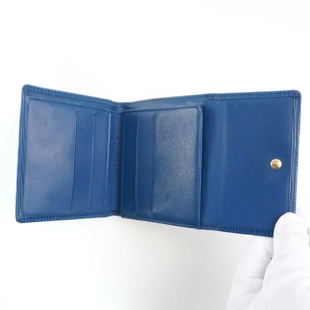 Authentic Louis Vuitton Logo Monogram Blue Epi Leather Envelop Sarah Wallet - Picture 5 of 12